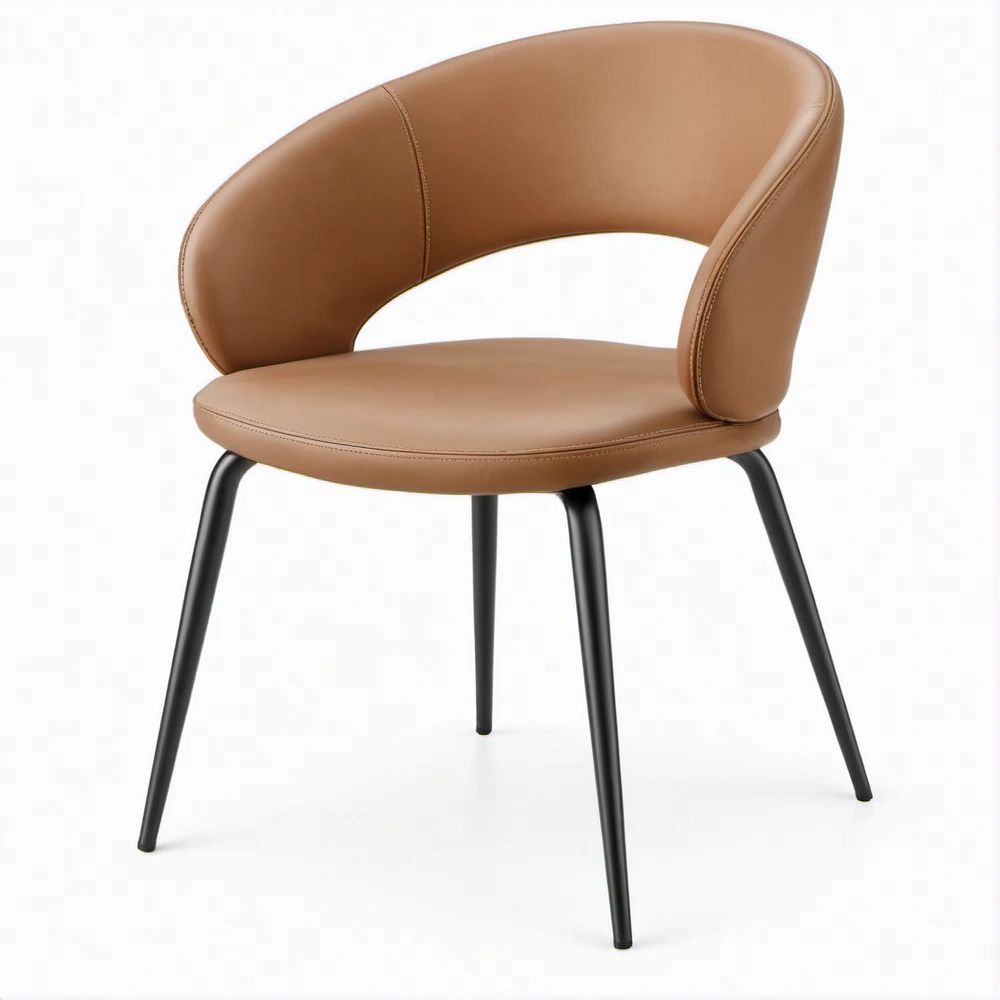 Sedia con Braccioli Arrotondati in Similpelle Marrone Cuoio e Acciaio Nero, 58 x 57 x 78 cm
