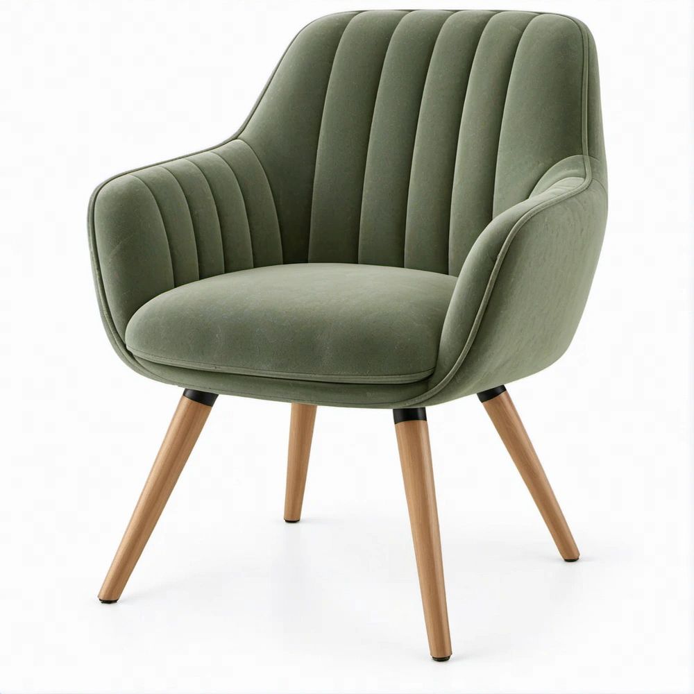 Sedia Imbottita con Braccioli in Velluto Verde Oliva, 58 x 62 x 82 cm