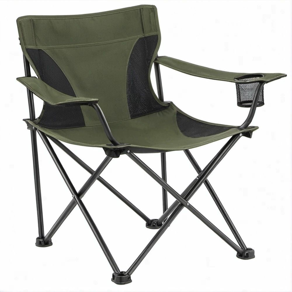 Sedia da campeggio pieghevole con braccioli e portabicchiere Verde Oliva/Nero, 80 x 50 x 80 cm