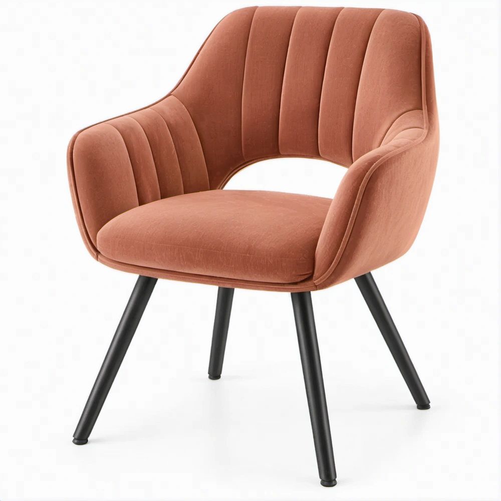 Sedia imbottita con braccioli in velluto terracotta e gambe nere, 58 x 61 x 82 cm