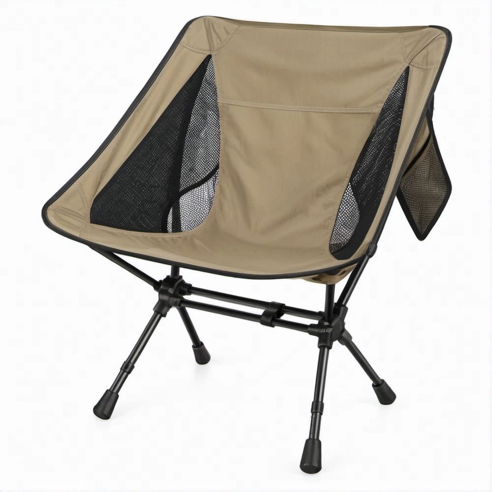 Sedia pieghevole da campeggio con schienale alto kaki e nera 58 x 60 x 80 cm