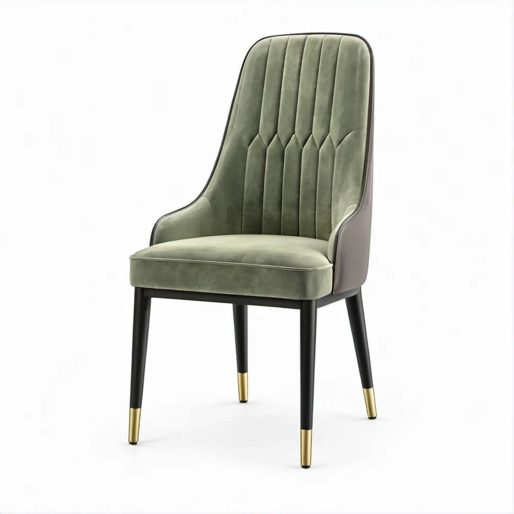 Sedia imbottita con braccioli in velluto verde salvia e similpelle grigia, 53 x 60 x 98 cm
