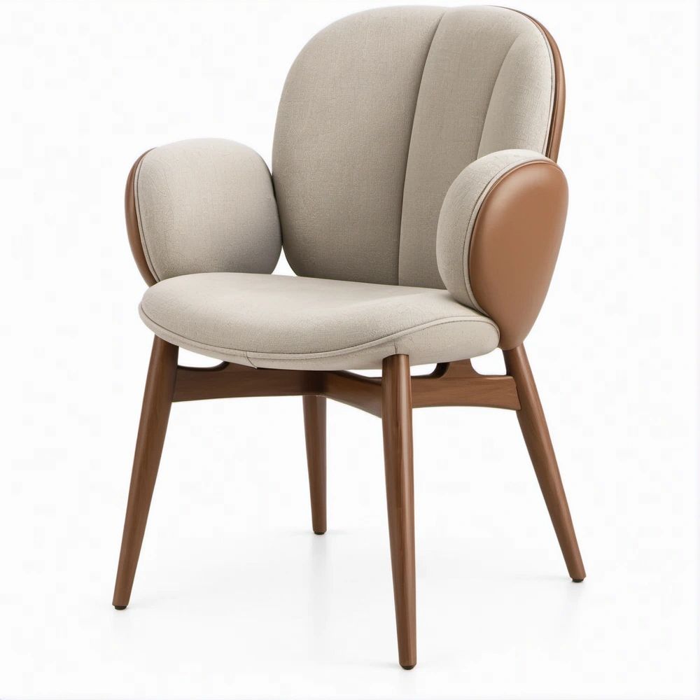 Sedia imbottita con braccioli e schienale curvo Beige, Marrone e Noce, 61 x 63 x 84 cm
