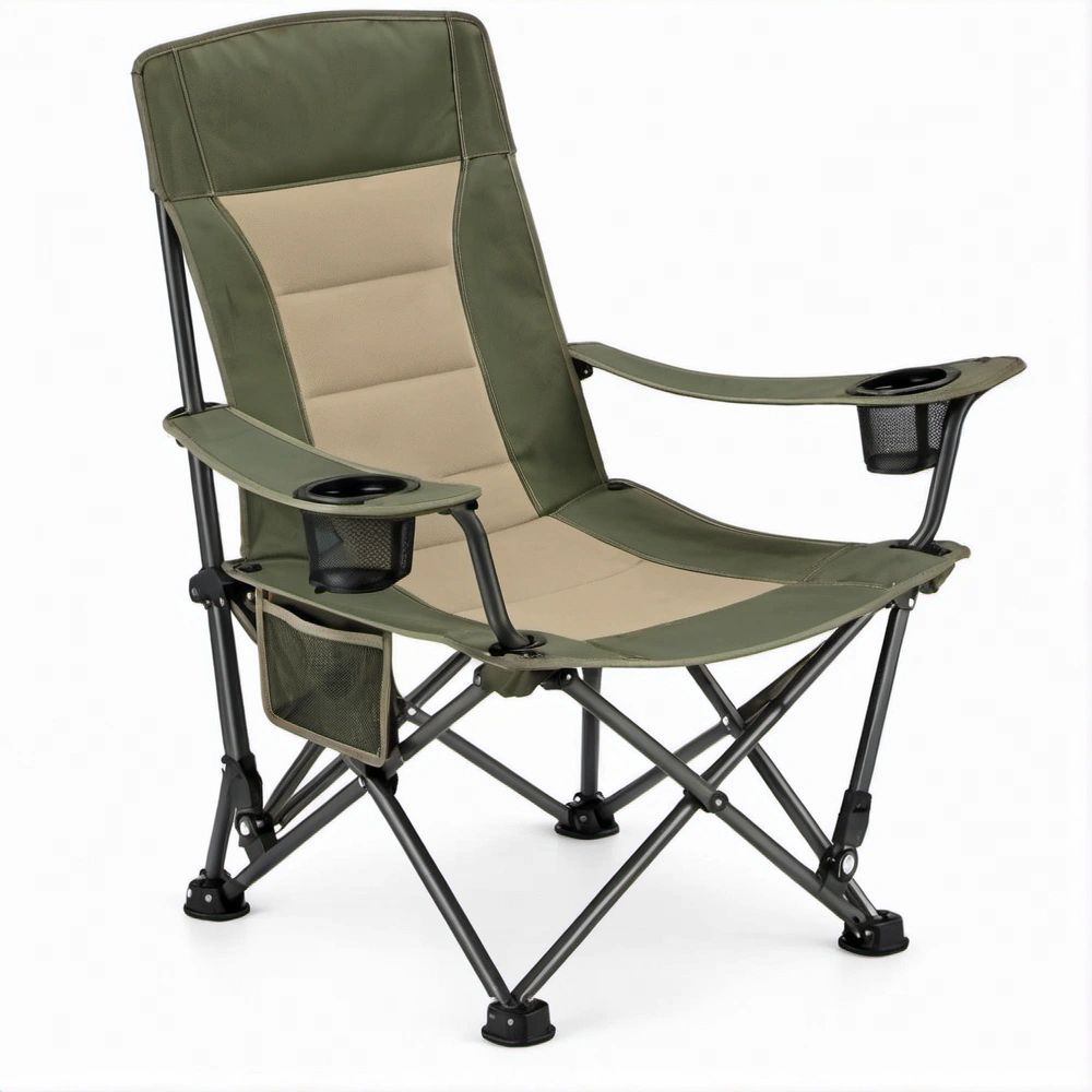 Sedia pieghevole da campeggio verde oliva e beige in poliestere 600D, 60 x 60 x 95 cm