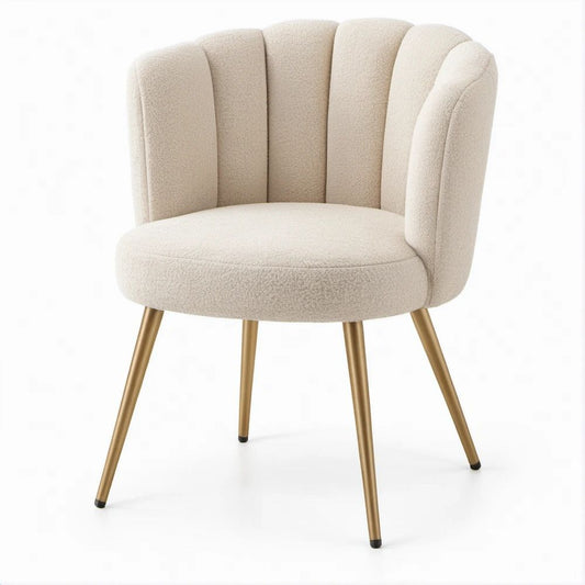 Sedia imbottita beige in tessuto bouclé con gambe color oro, 58 x 61 x 82 cm
