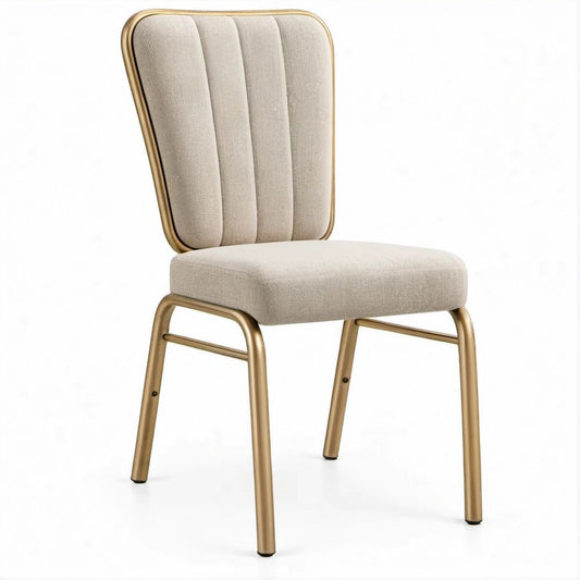 Sedia imbottita beige e oro opaco in poliestere e acciaio, 48 x 57 x 85 cm