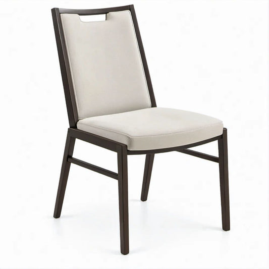Sedia da pranzo avorio e marrone scuro in legno massello e similpelle PU, 46 x 57 x 99 cm