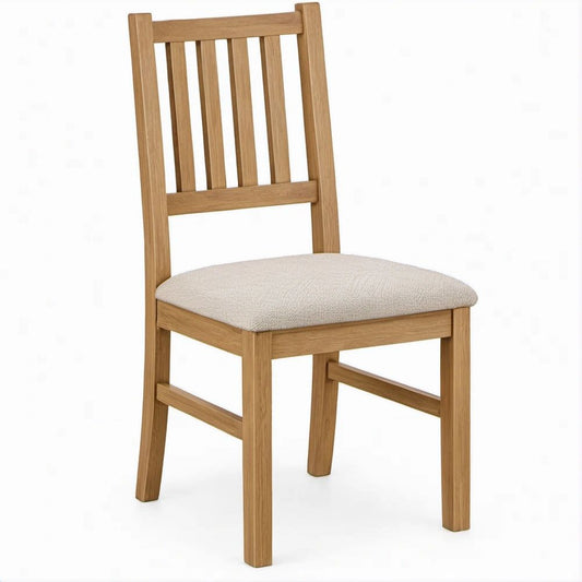 Sedia da pranzo in rovere naturale con seduta imbottita beige, 44 x 52 x 95 cm