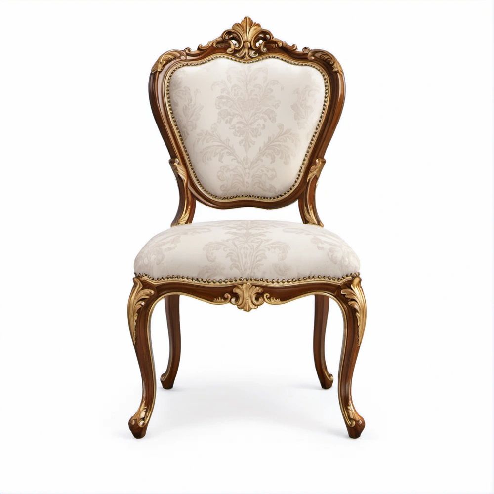 Sedia classica in legno massello Avorio, Noce e Oro con schienale sagomato, 52 x 58 x 108 cm