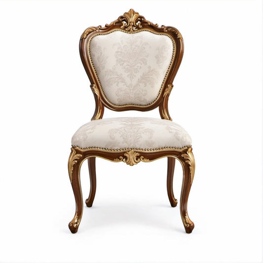 Sedia classica in legno massello Avorio, Noce e Oro con schienale sagomato, 52 x 58 x 108 cm
