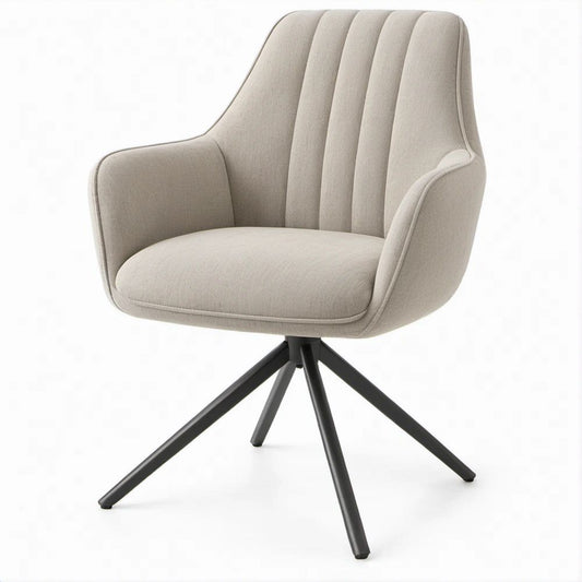 Sedia imbottita con braccioli beige e base nera in acciaio, 60 x 62 x 85 cm