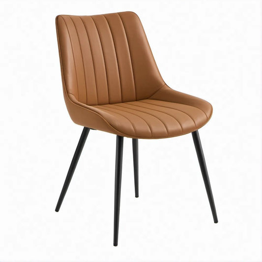 Sedia da pranzo imbottita in similpelle marrone con gambe nere, 48 x 56 x 84 cm