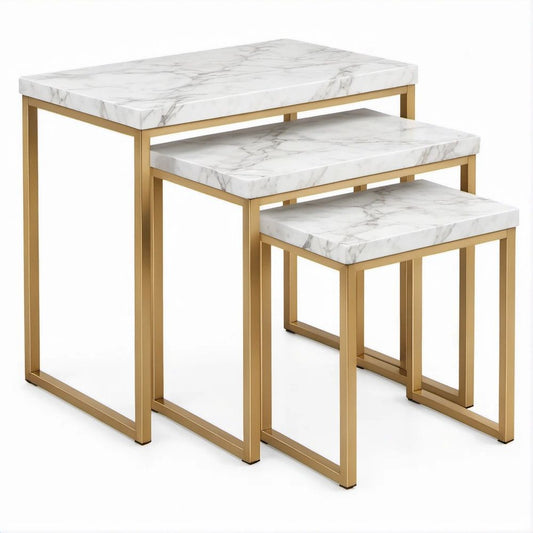 Set di 3 elementi rettangolari effetto marmo bianco, grigio e oro, 50 x 30 x 55 cm