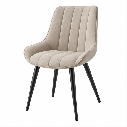 Sedia da pranzo imbottita con braccioli, rivestimento bouclé beige e gambe nere, 58 x 61 x 85 cm