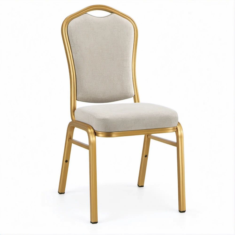 Sedia imbottita beige e oro in acciaio e poliestere, 44 x 52 x 92 cm