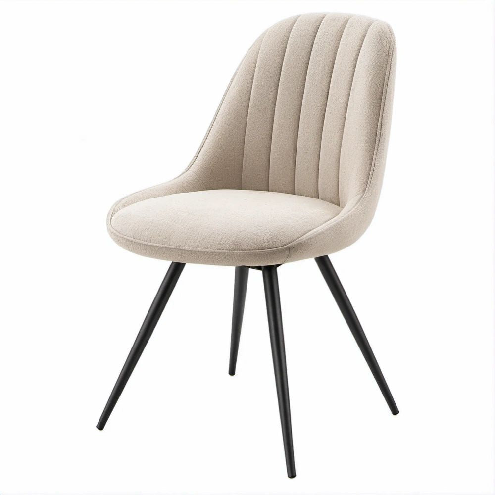 Sedia da pranzo beige in tessuto bouclé con gambe nere, 49 x 59 x 85 cm