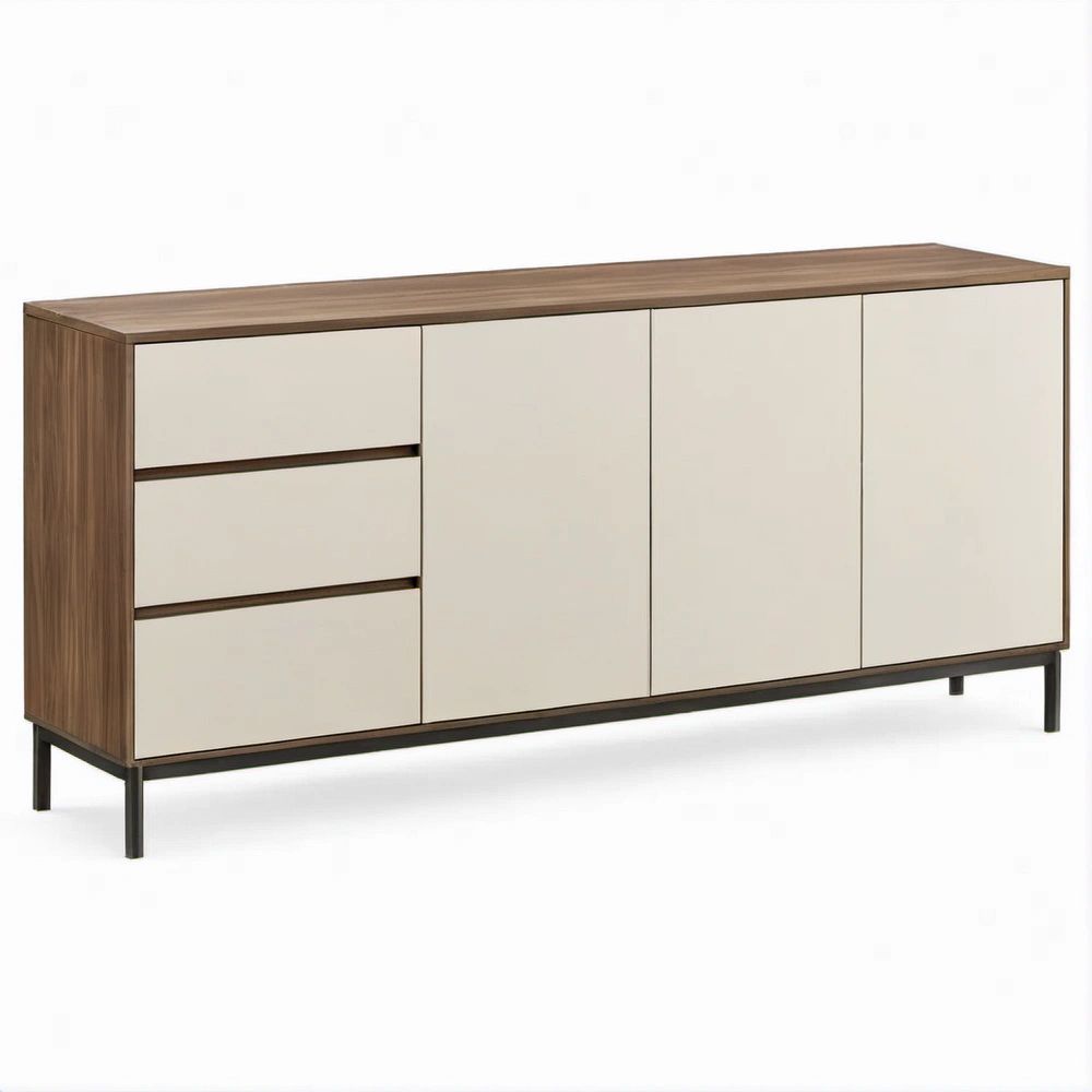 Credenza bassa rettangolare in noce, crema e nero 180 x 40 x 80 cm con 3 ante e 3 cassetti