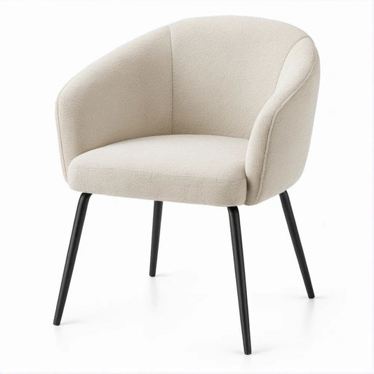 Sedia imbottita con braccioli in bouclé beige e gambe nere, 58 x 60 x 80 cm