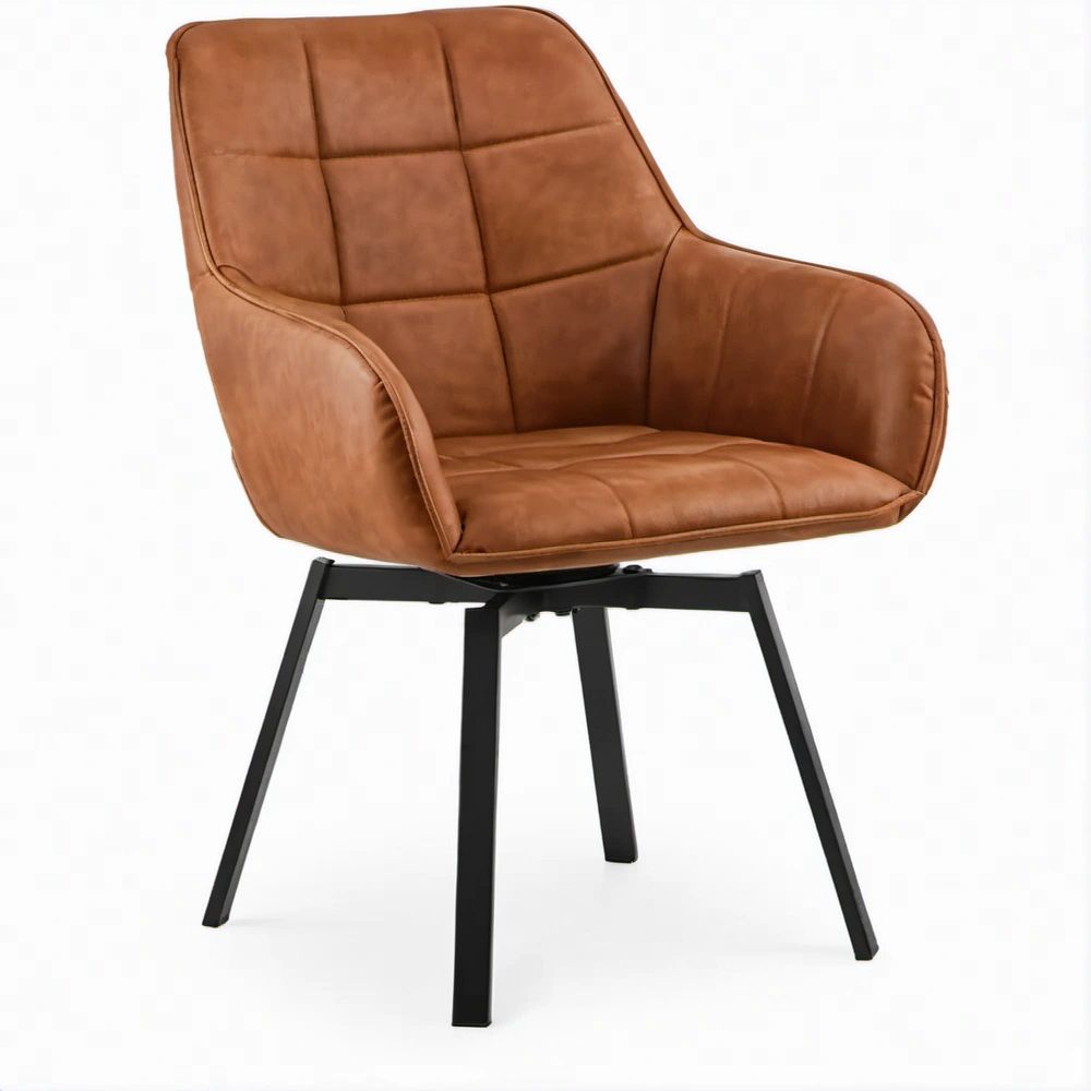 Sedia da pranzo con braccioli in similpelle marrone e struttura nera 60 x 63 x 88 cm