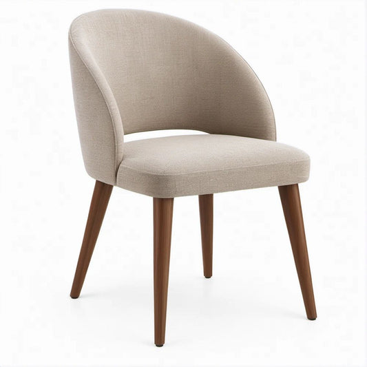 Sedia da pranzo imbottita beige con schienale curvo e gambe color noce, 58 x 59 x 79 cm
