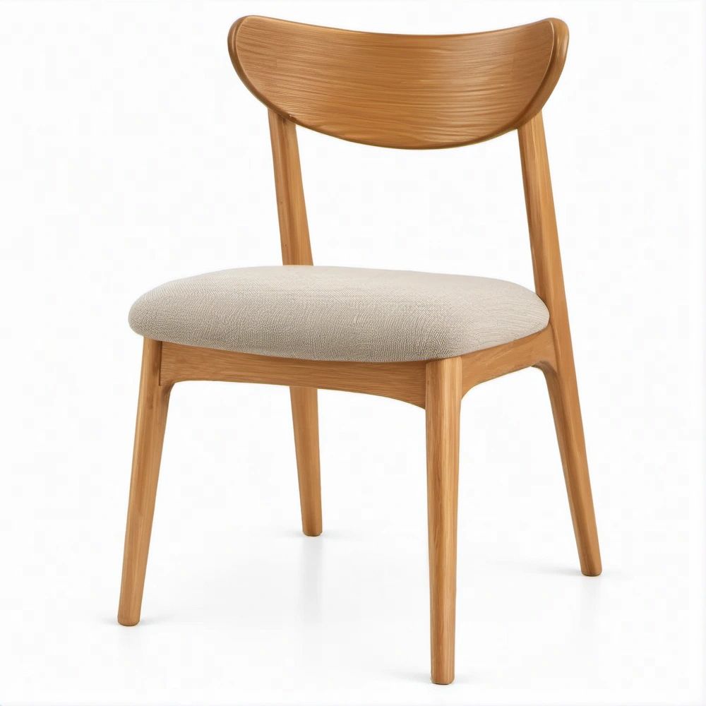 Sedia da pranzo in rovere naturale con seduta imbottita beige chiaro, 49 x 55 x 78 cm