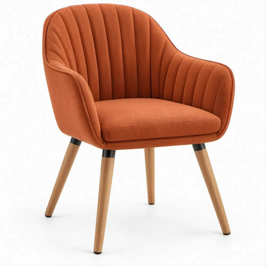 Sedia imbottita con braccioli color terracotta e gambe effetto rovere, 60 x 62 x 82 cm