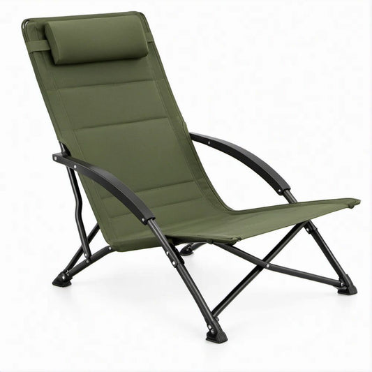 Sedia da campeggio pieghevole reclinata Verde Oliva/Nero in poliestere 600D, 60 x 75 x 92 cm