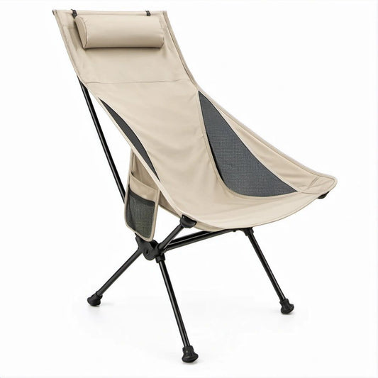 Sedia pieghevole a farfalla beige con telaio in alluminio, 58 x 65 x 100 cm